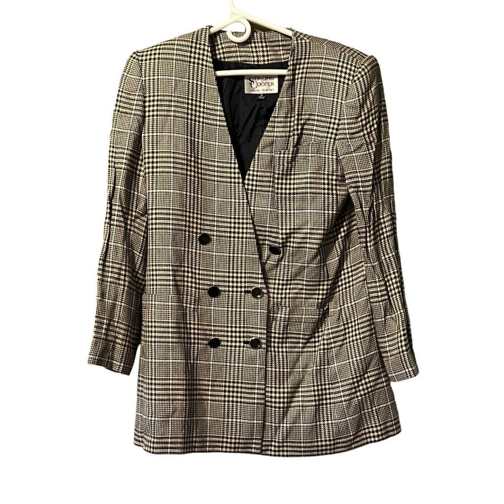 Vintage Stirling‎ Cooper Checkered Blazer Jacket Size 8 Business